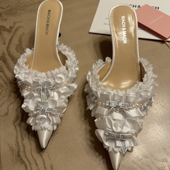 MACH & MACH White and Silver Embellished Heels - Picture 2 of 5